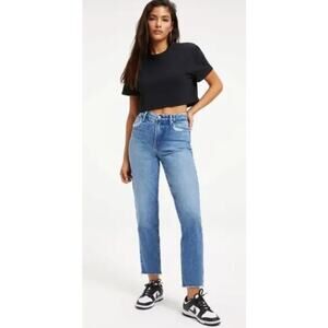 Good American Womens Good Vintage Jeans Frayed High Rise Straight Leg Denim 27
